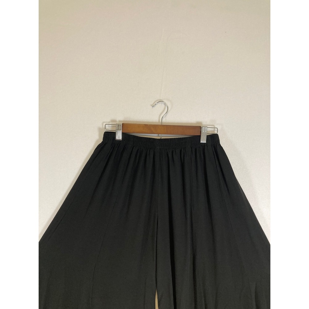 Boho Artsy Lagenlook Women Medium Black Wide Leg Lettuce Edge Palazzo Pants - Picture 6 of 9